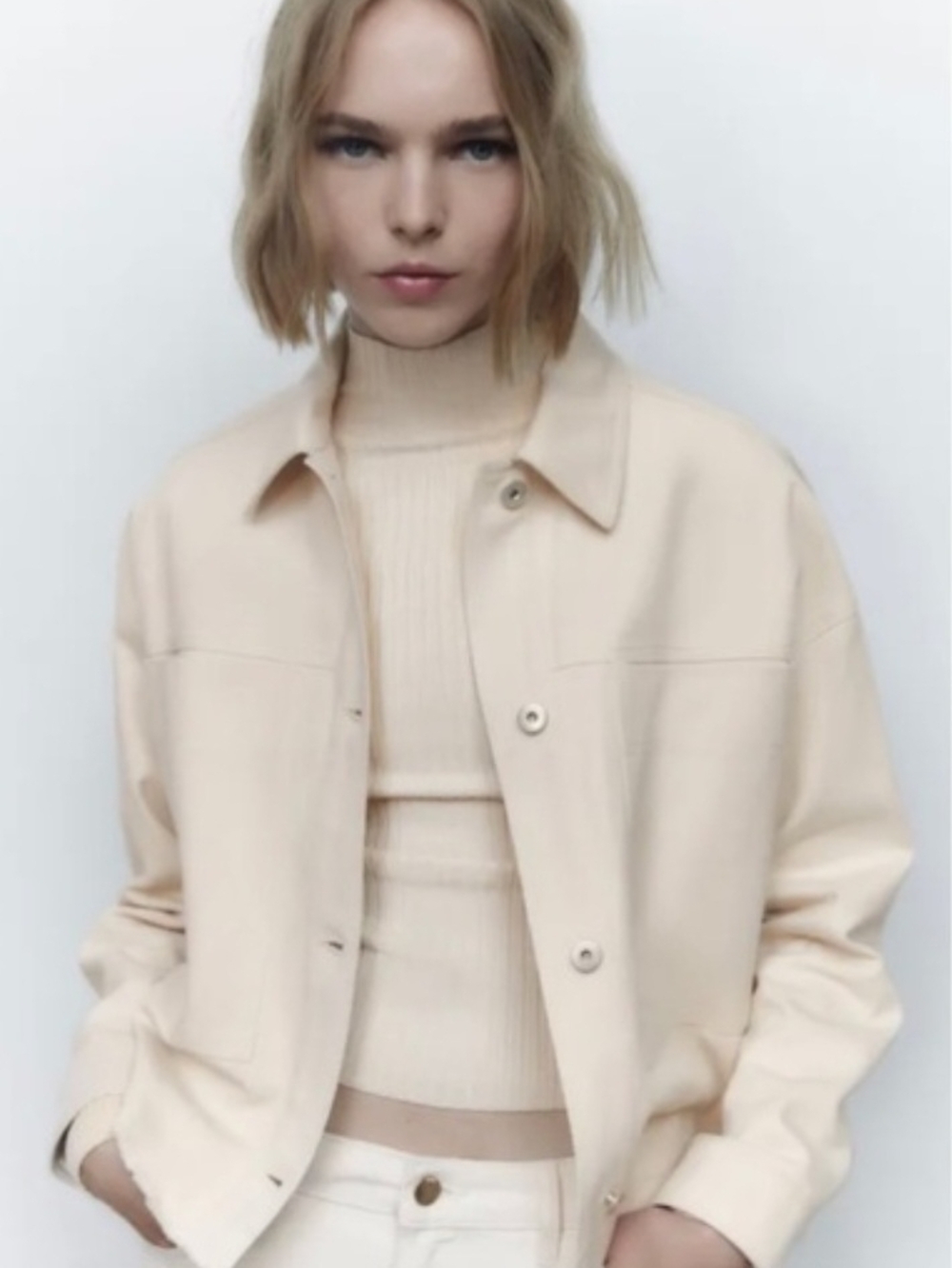 Zara Cream Button-Front Fringe Jacket